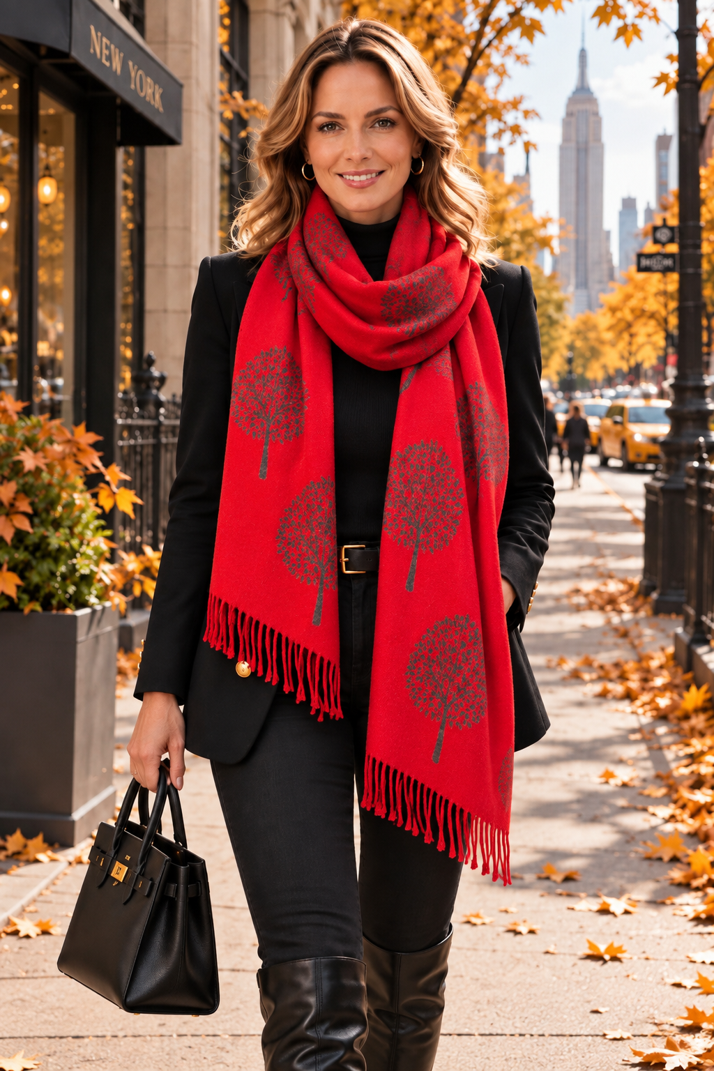 Cashmere Reversible Scarf with Fringing - Red/Grey