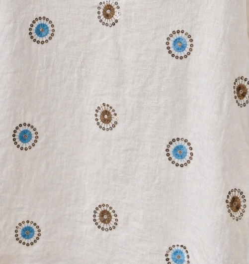 Amalfi Linen Sequin Floral High Low Top with Frayed Top - White (Oversized, fits from Size 14 to Size 18)