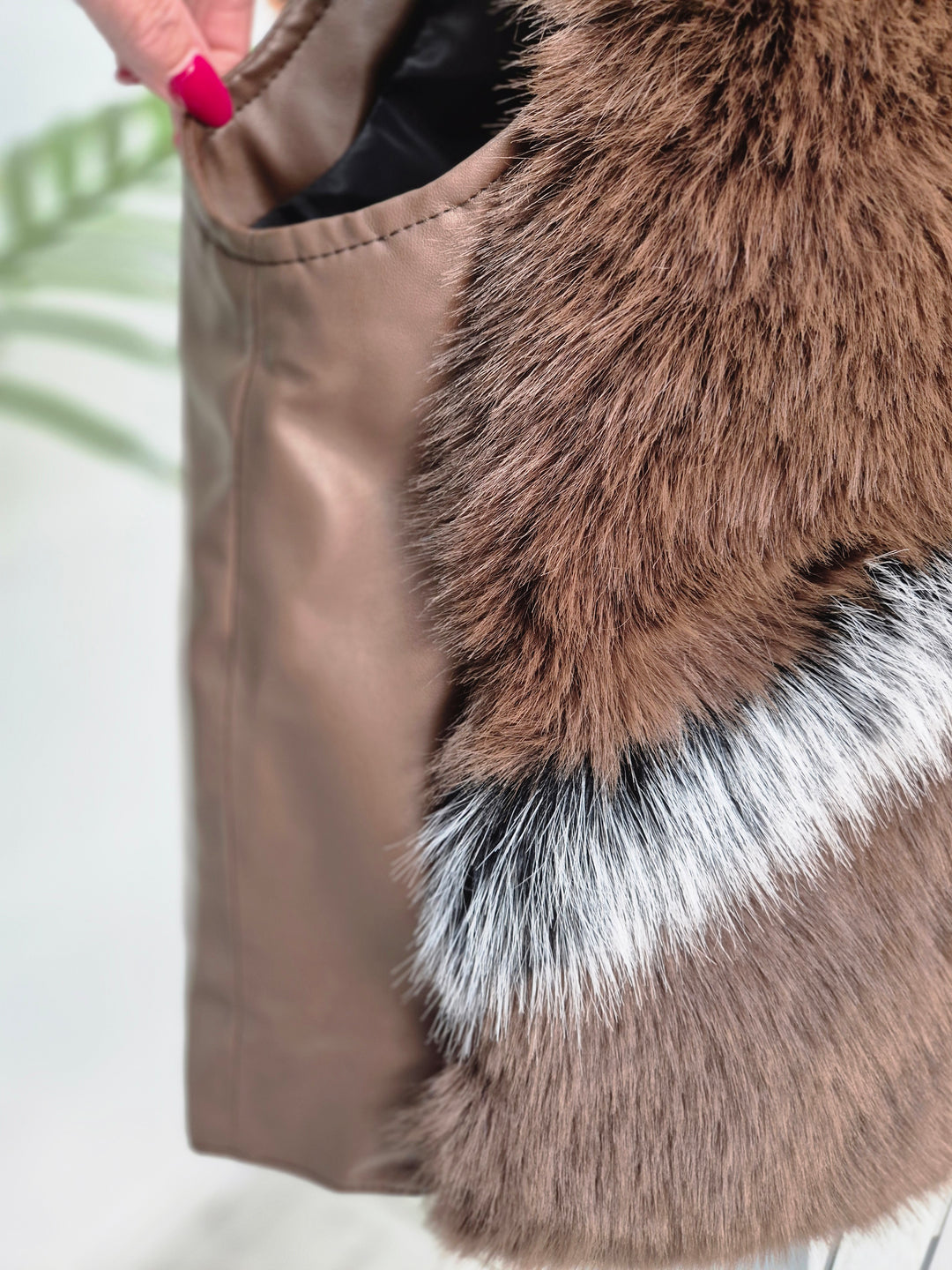 Oslo Faux Fur Two Tone Gilet with Crystal Fastenings - Chocolate (One Size - fits up to Size 10 up to Size 16)