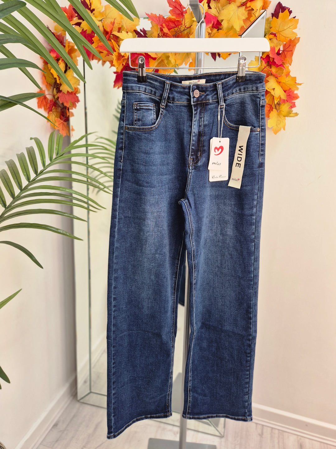 Milas Wide Leg Jeans - Dark Stonewashed - (choose your Size)
