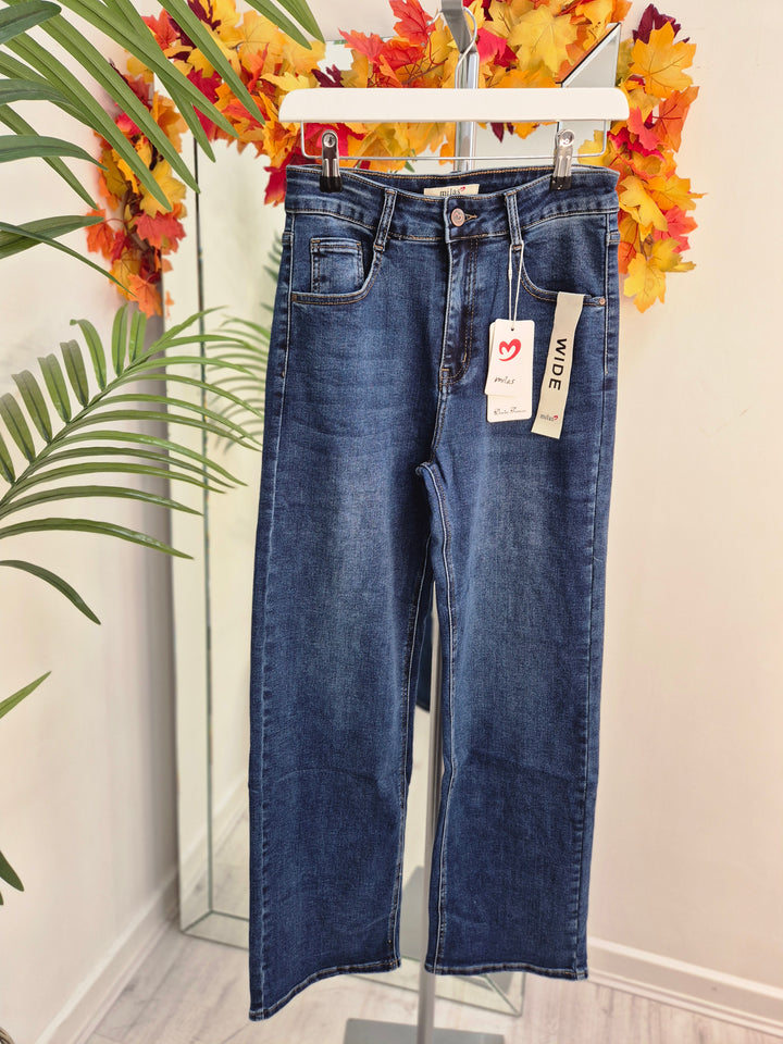 Milas Wide Leg Jeans - Dark Stonewashed - (choose your Size)