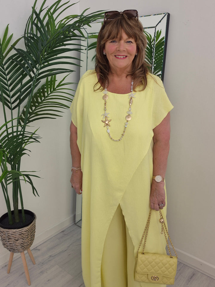 Sassi Crossover Longline Tunic & Wide Leg Pants Co-ord Set - (choose your Colour) - CURVY
