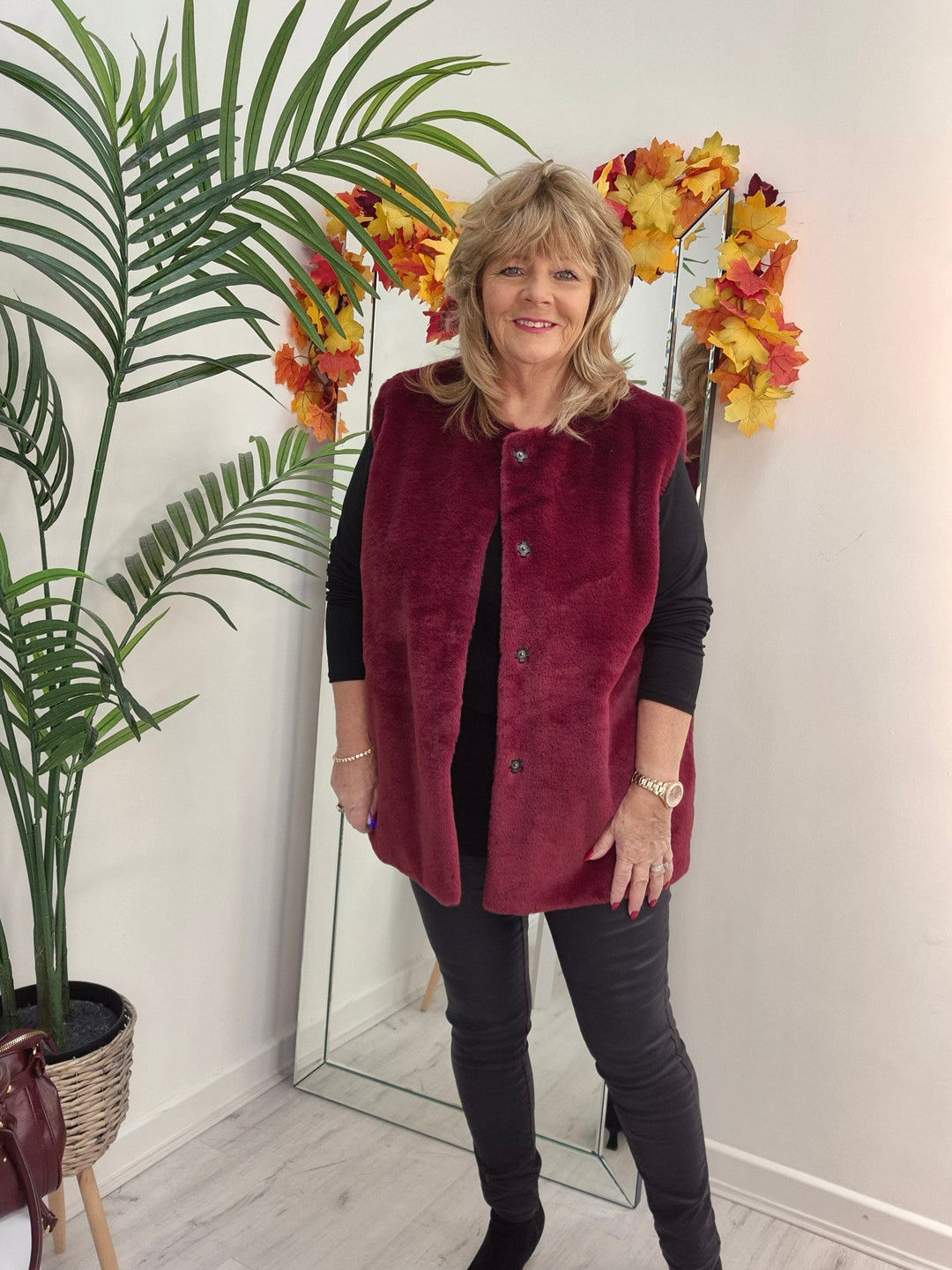 Oslo Faux Fur Gilet - Wine (Curvy fits from 14 up to Size 20)