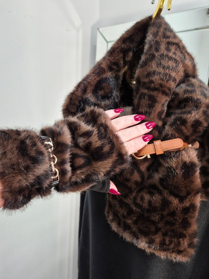 Oslo Faux Fur Scarf - Chocolate Leopard