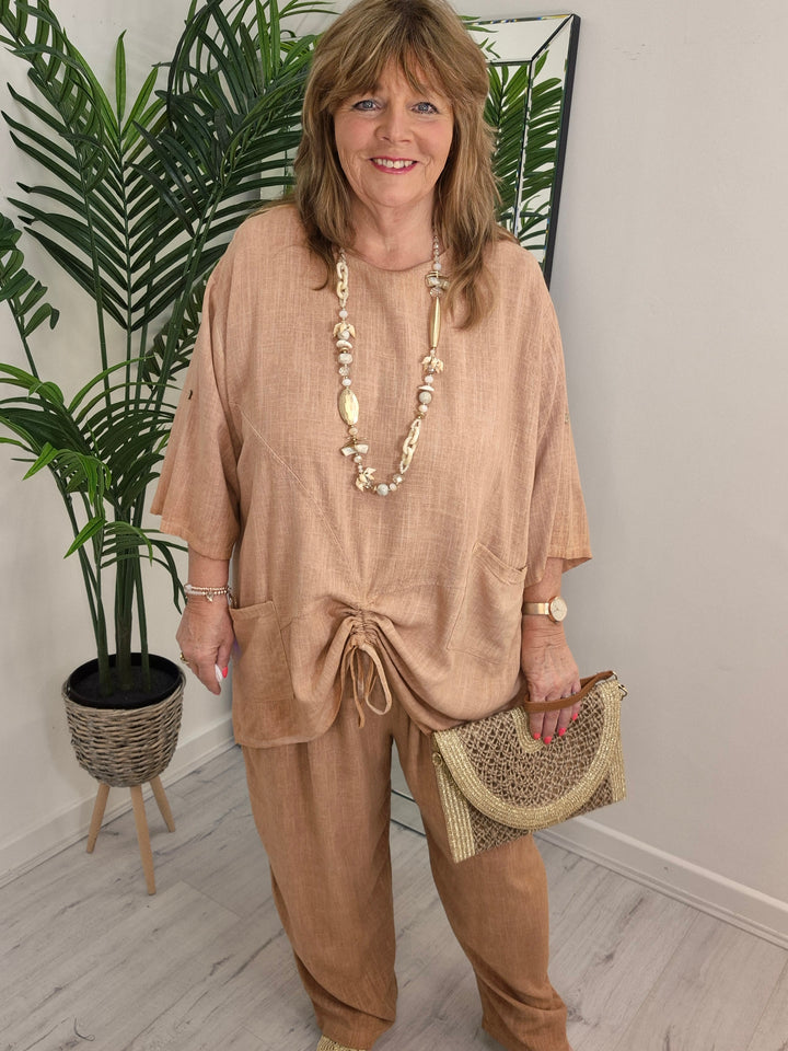 Sicily Two Piece Co-ord Set with Ruched Drawstring Front