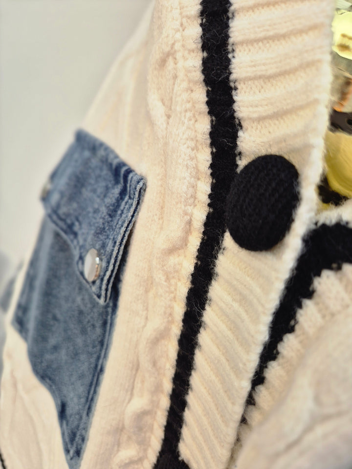 Callie Cable Cardigan with Denim - One Size - fits from Size 10/12 up to Size 18