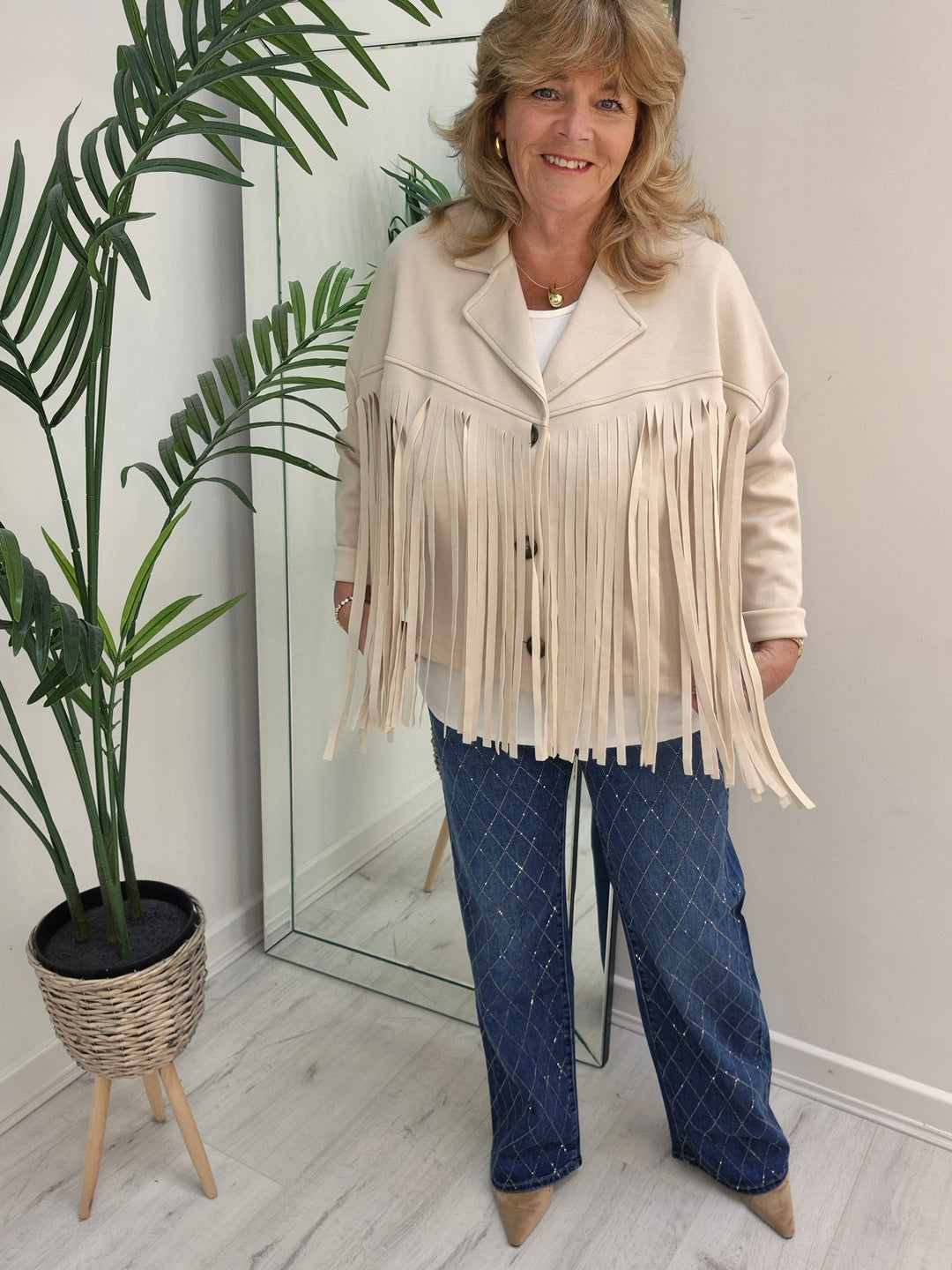 Texas Fringed Jacket  - (One Size fits from Size 12/14 to Size 18) - Beige
