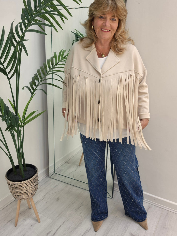 Texas Fringed Jacket  - (One Size fits from Size 12/14 to Size 18) - Beige