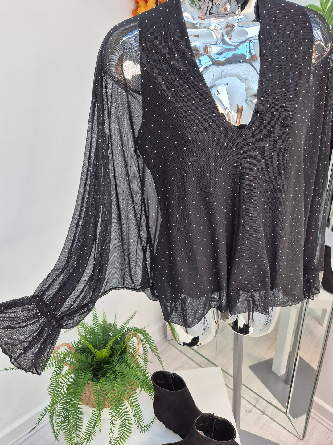 Christina Diamante V Neck & V Back Top - Black (One Size fitting from Size 8 up to Size 16)