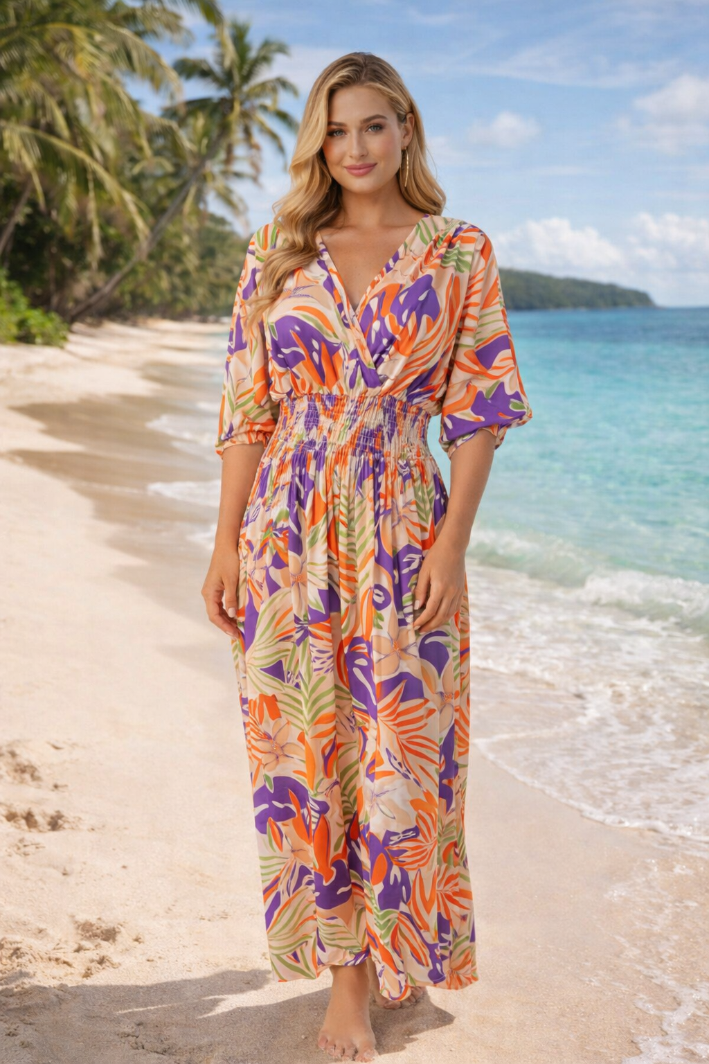 Tropical Magic Dress - Orange Multi - One Size/Curvy (fits from Size 1 Queen Of Fashion Tropical Magic Dress - Orange Multi - One Size/Curvy (fits from Size 1 Queen Of Fashion
