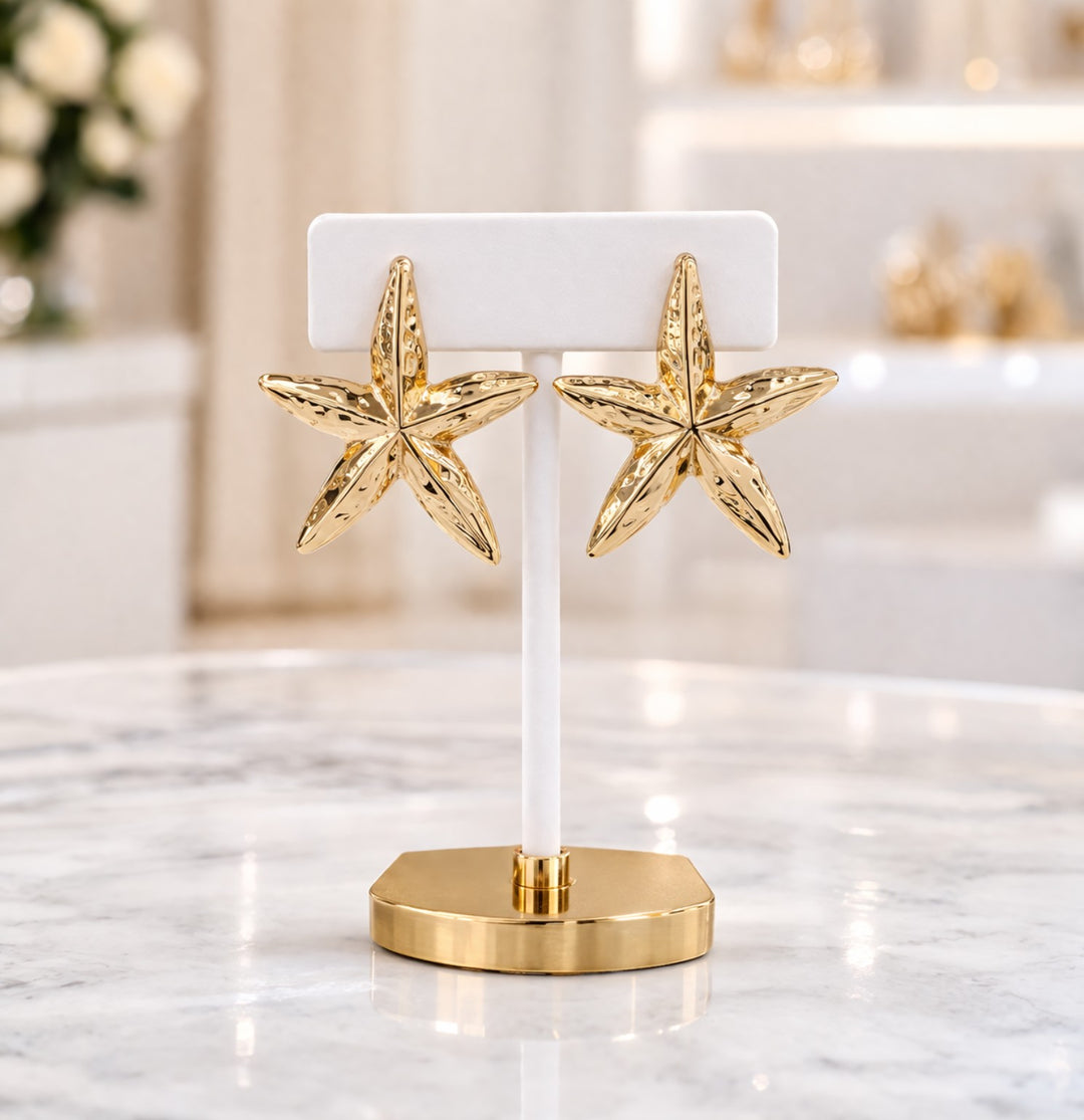 Starfish Necklace & Earrings Set (Gold Tone) - Shiny Gold