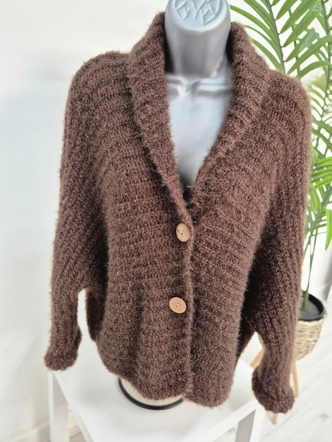 Finley Fluffy Cardigan  - Chocolate (One Size - fits up to Size 14/16)