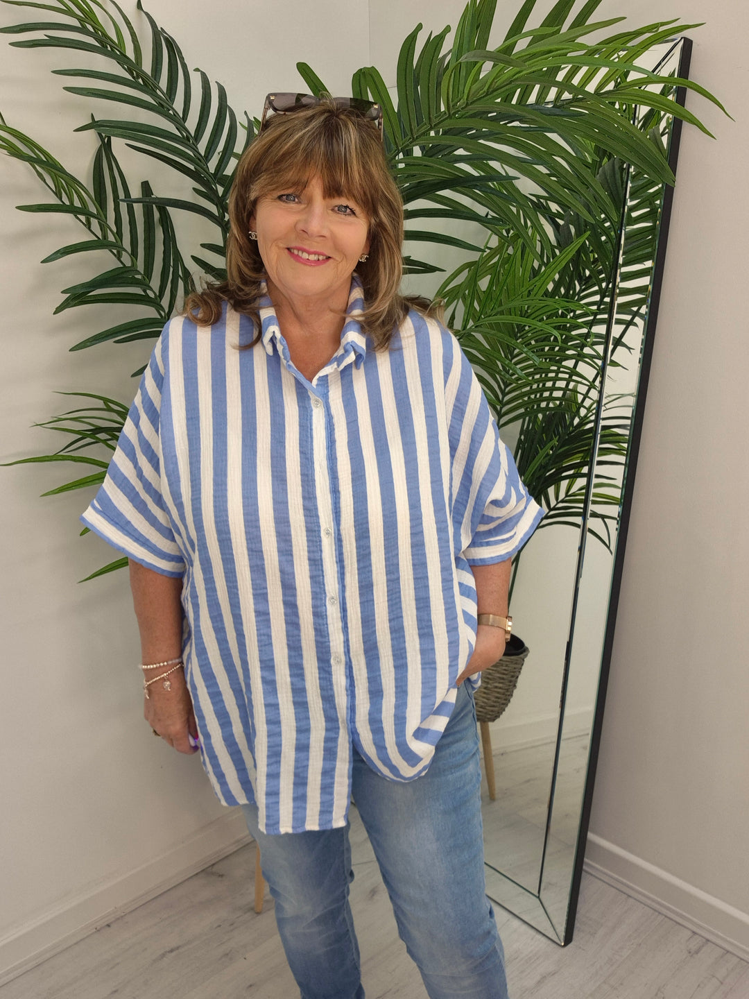 Candy Striped Shirt - Blue/White (Oversized)
