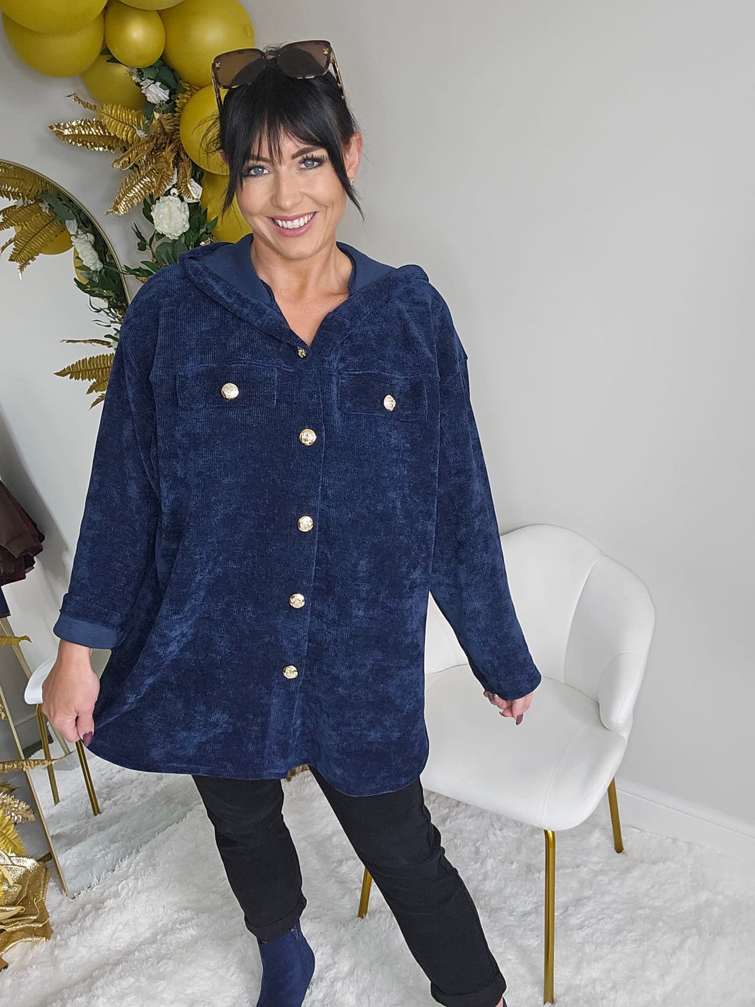 Baroque Chenille Shacket - Navy (One Size - fits Size 12 to Size 18/20)