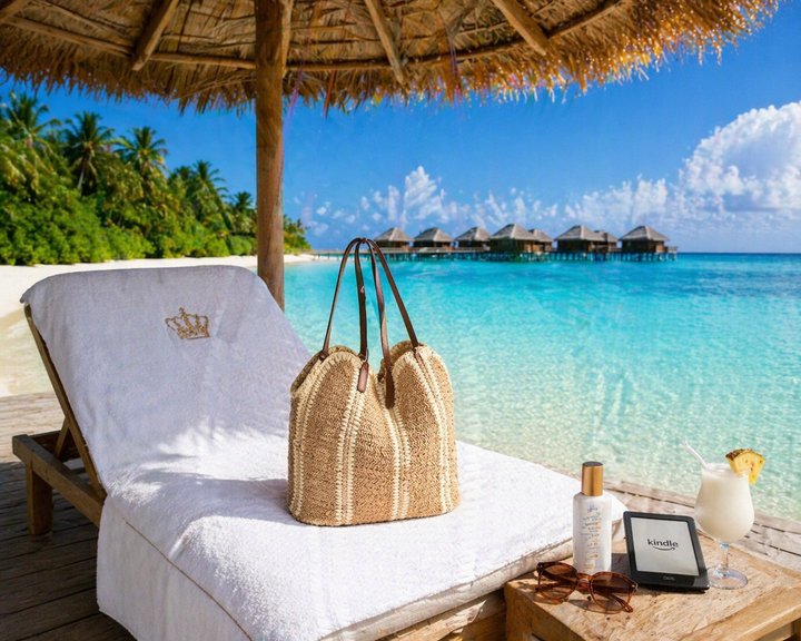 Maldives Beach Bag (Zipped & Fully Lined with Dual Faux Leather Handles - Natural/Cream