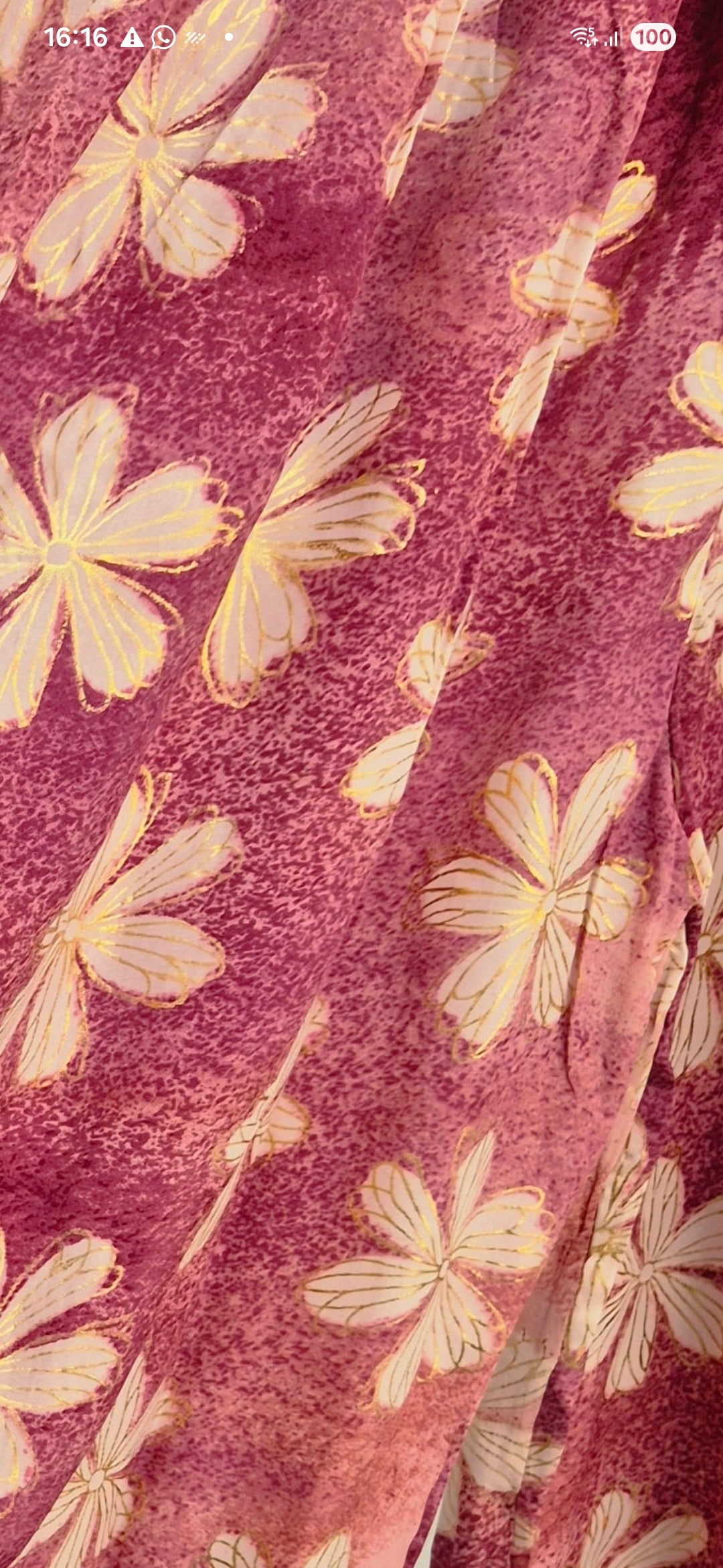 Boho Silk Wide Leg Pants with Side Splits - Pink/Gold - (One Size, fits from Size 10 to Size 16/18)