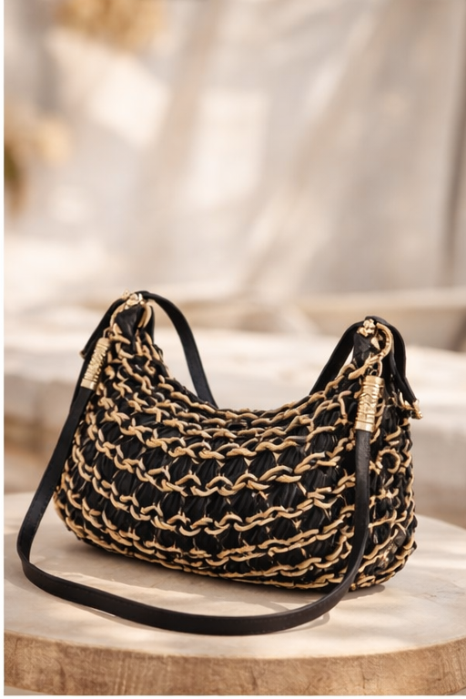Marbella Gold Metallic Rope Bag - Black/Gold