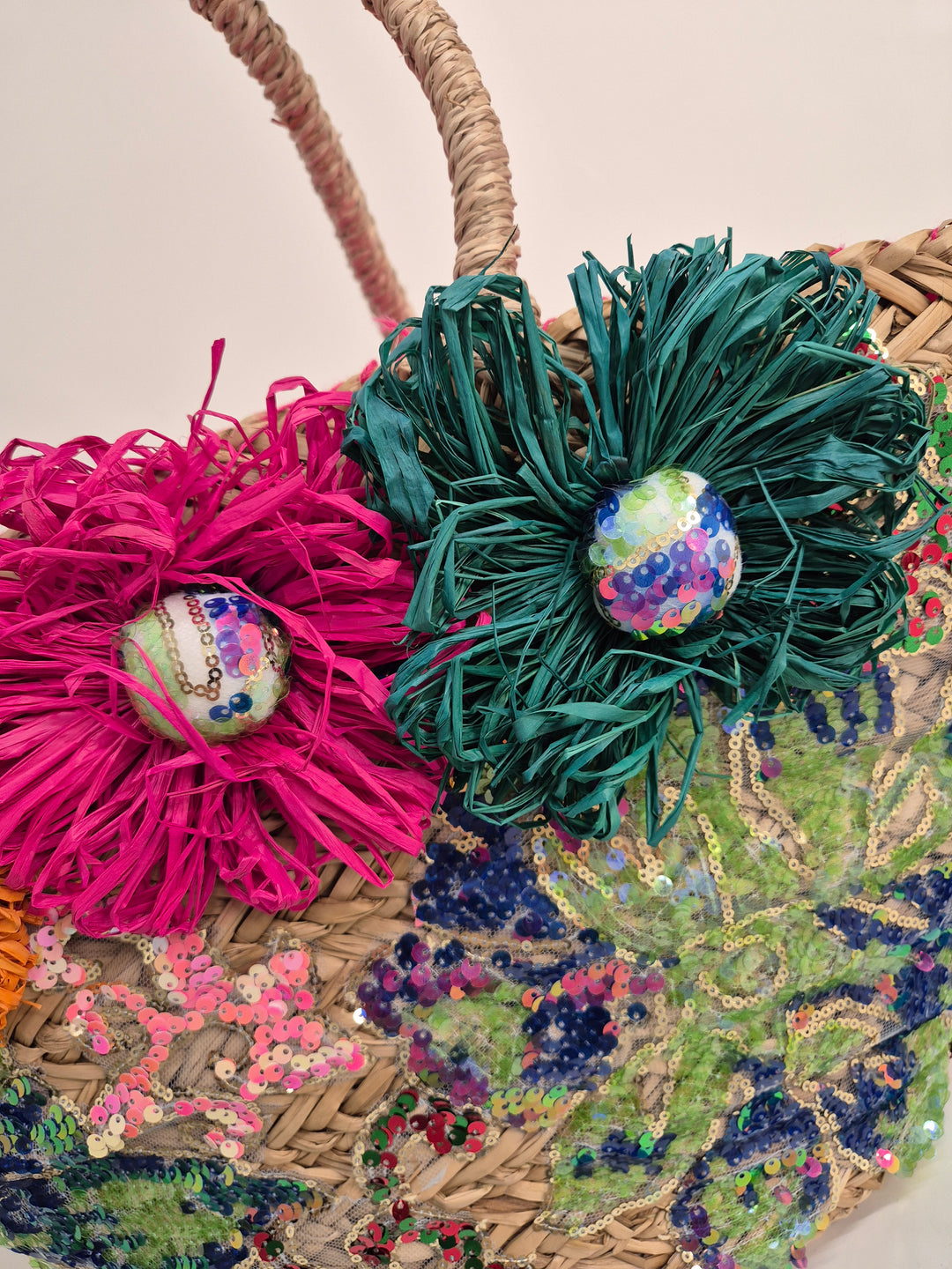 Raffia Sequin Beach Bag (Zipped)