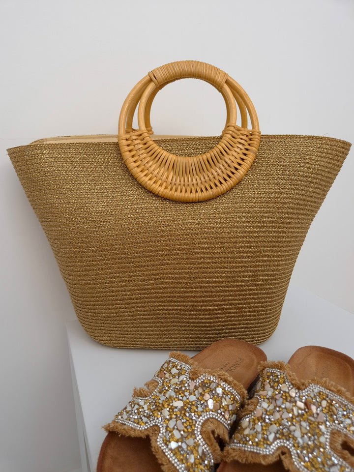 Sorrento Metallic Handbag/Beach Bag - Gold