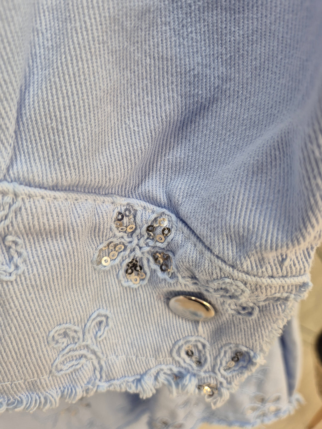 Dana Floral Sparkly Denim Shacket - Powder Blue (One Size/Curvy, fitting from Size 10/12 up to Size 18)