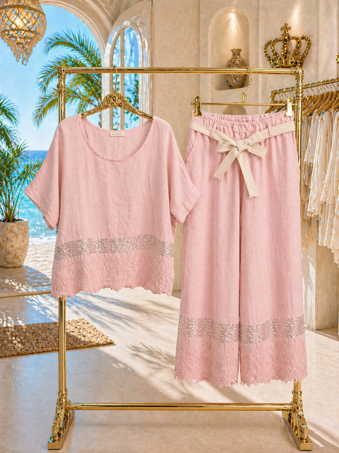 Linen Sequin Co-ord Set (2 Piece) - (One Size, fits from Size 12 to Size 16/18) - (Choose your Colour)