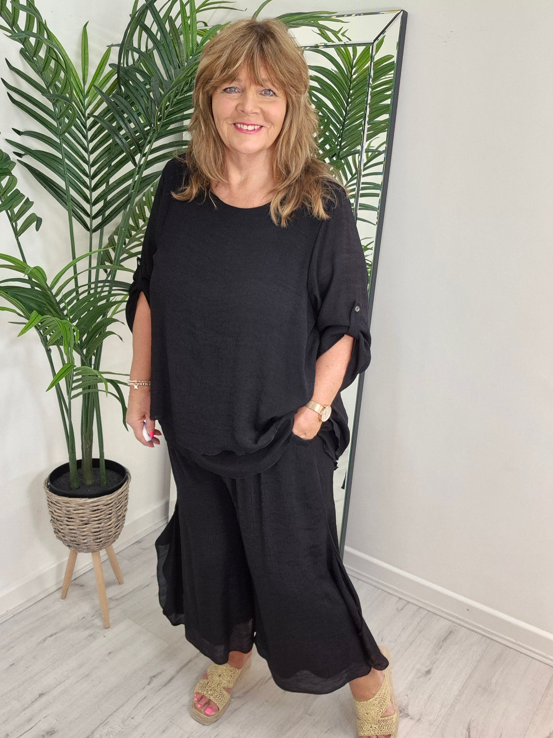 Sicily Two Piece Co-ord Set (3/4 Length Pants) - Black