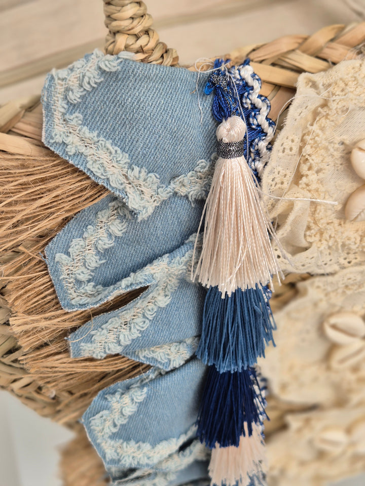 Stonewashed Denim Beach Bag with Seashells