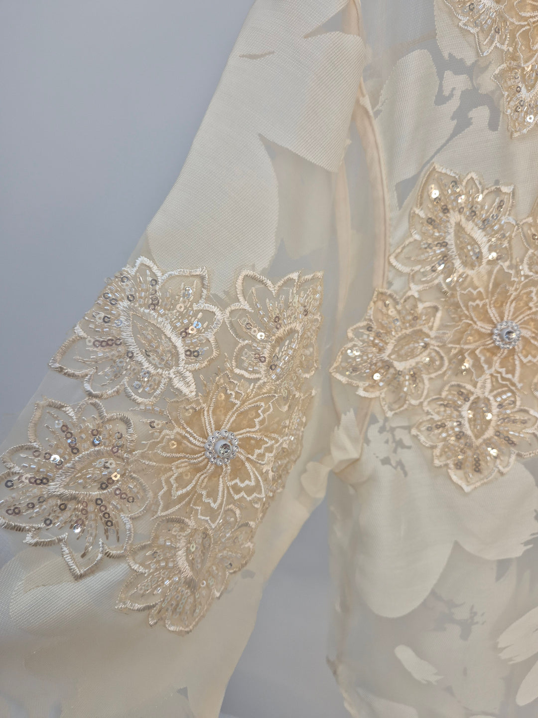 Valencia Ornate Blouse with Crystals & 3D Applique Sparkle - Stone (One Size, fits from Size 12 up to Size 16/Small Busted Size 18)