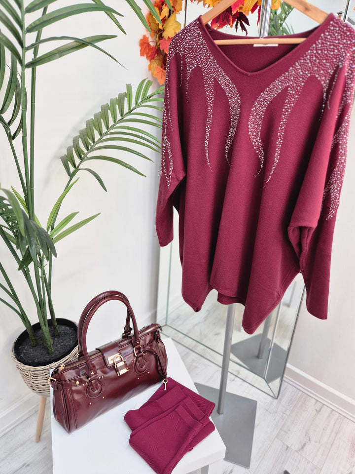 Sasha Sparkle Oversized Jumper - Wine (fitting from Size 14 up to Size 20)