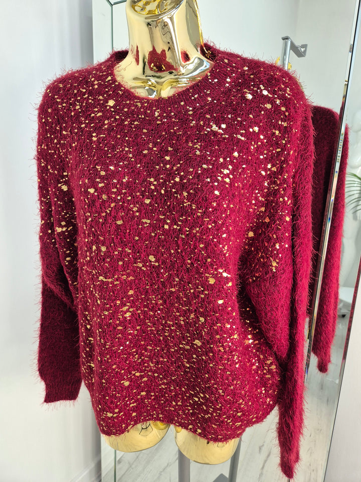 Gold Foil Sparkle Jumper - Red (One Size, fits Size 10 up to Size 16)