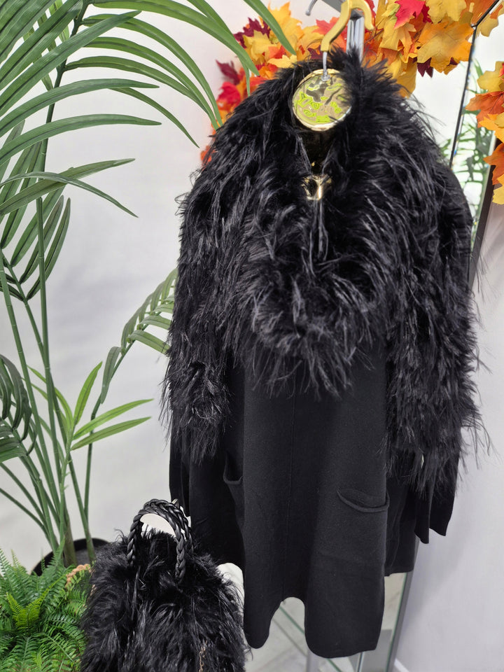 Oslo Faux Fur Shaggy Long Scarf - Jet Black