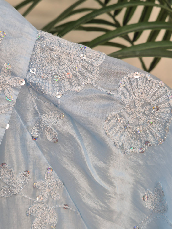 Patsy Puffball Sleeve Sparkly Blouse (One Size, fits from Size 10/12 up to Size 16) - Blue