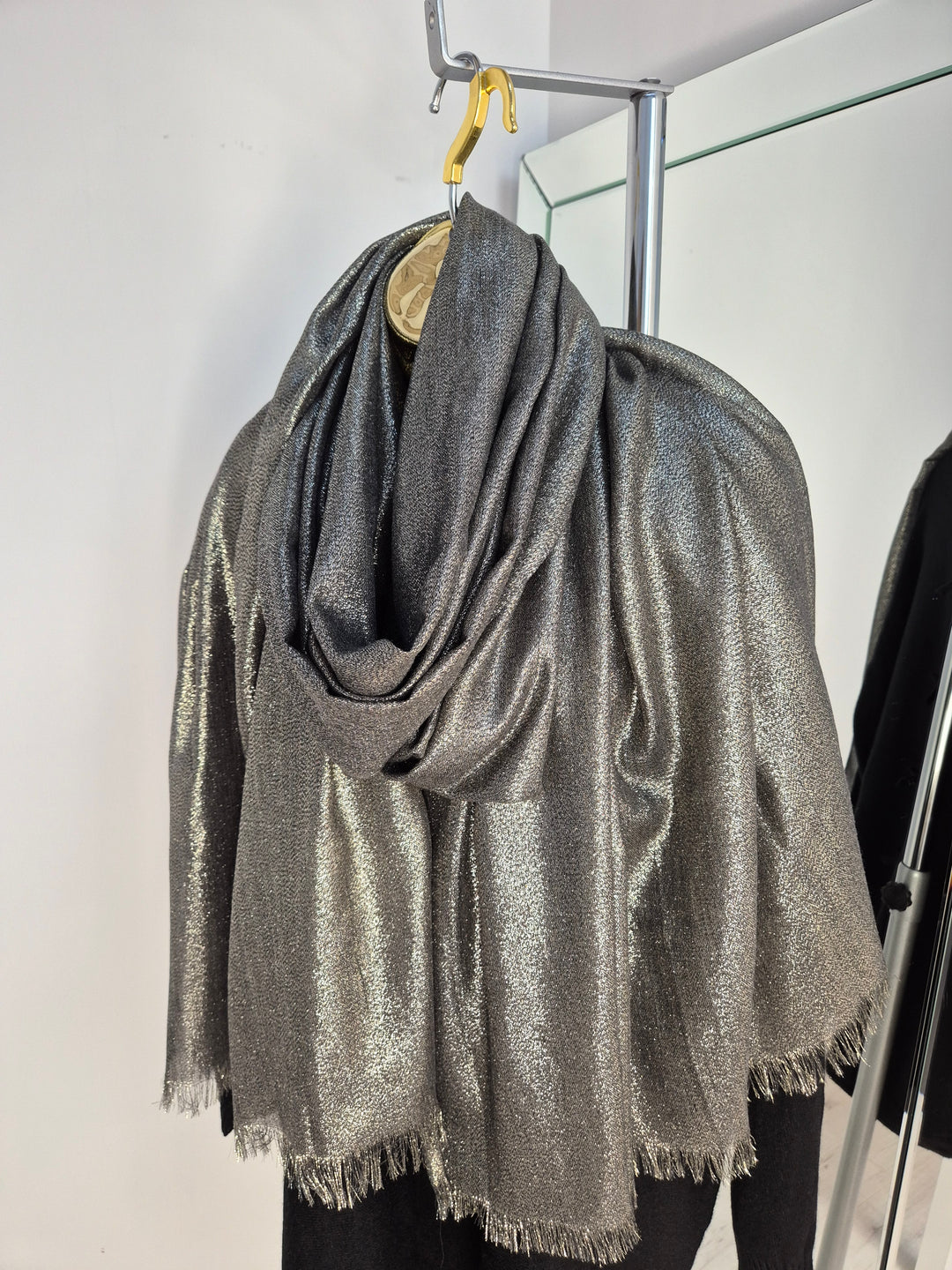 Oversized Metallic Scarf - Khaki