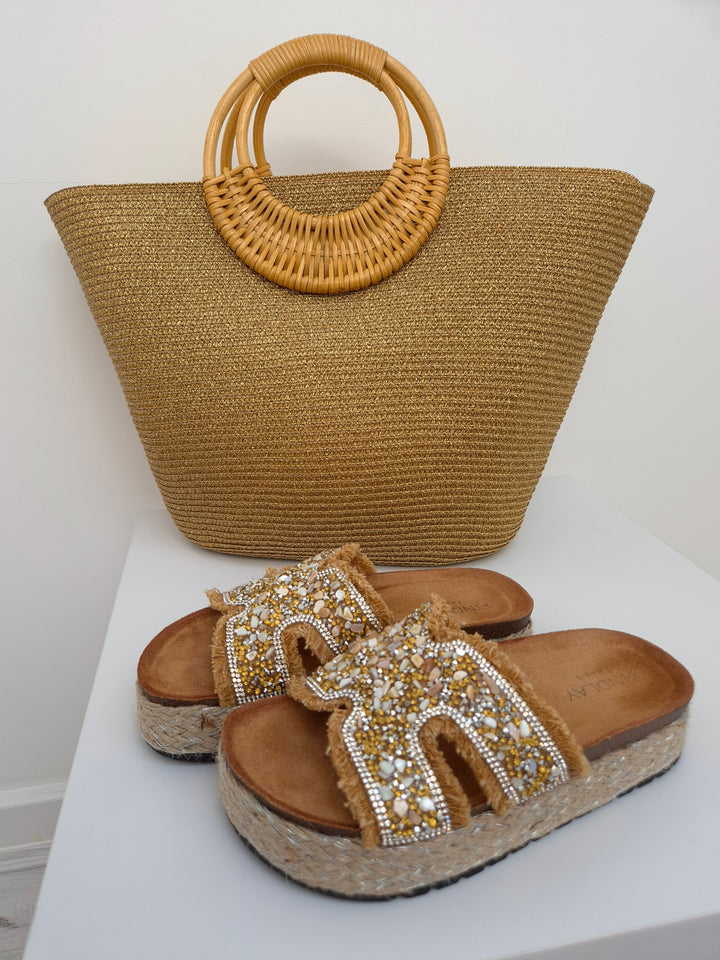 Sorrento Metallic Handbag/Beach Bag - Gold