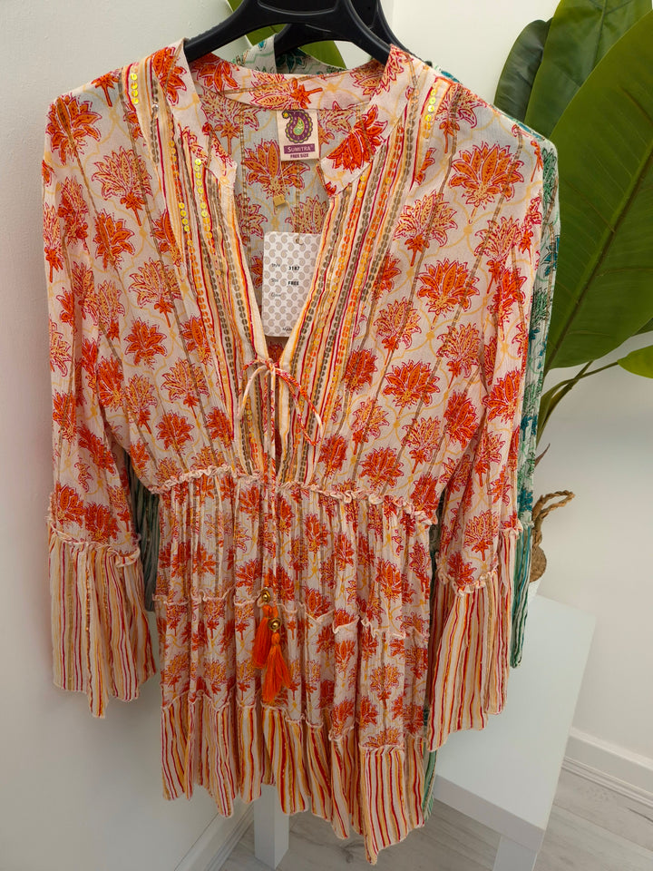 Boho Floral Dress with Gold Metallic - (choose your Colour) (Petite Size)