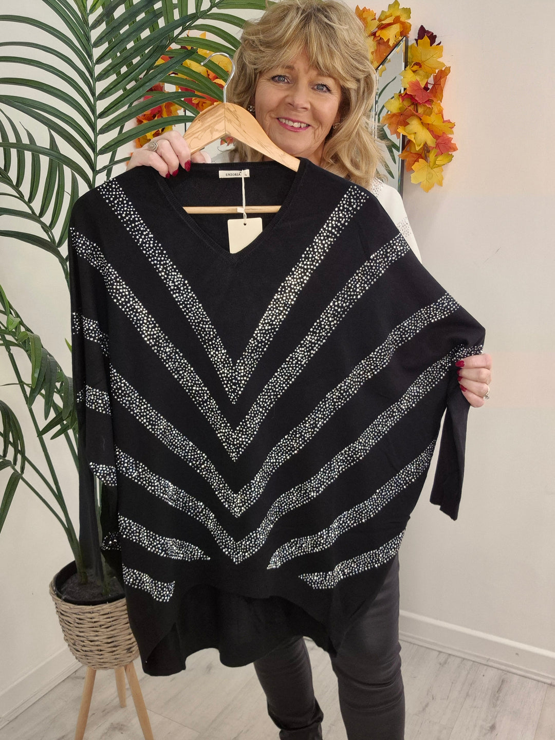 Verity Sparkly Oversized Jumper with V Neck (choose your Colour) (One Size/Curvy, fits from Size 12/14 up to Size 18)