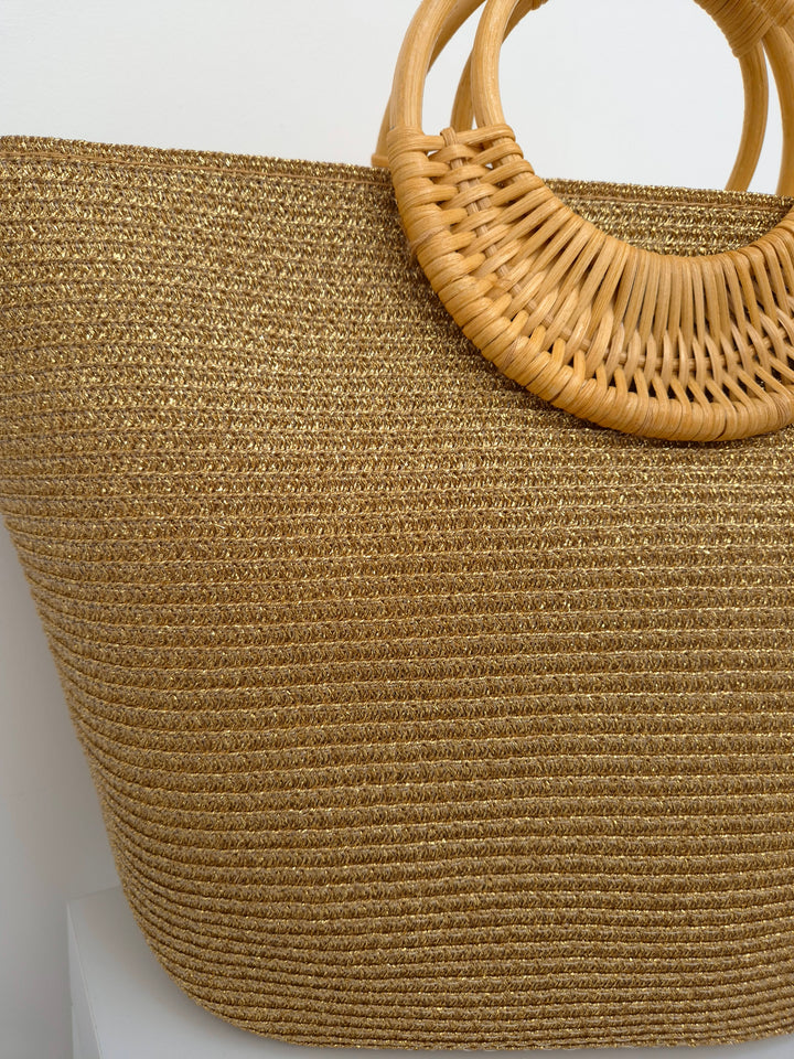 Sorrento Metallic Handbag/Beach Bag - Gold