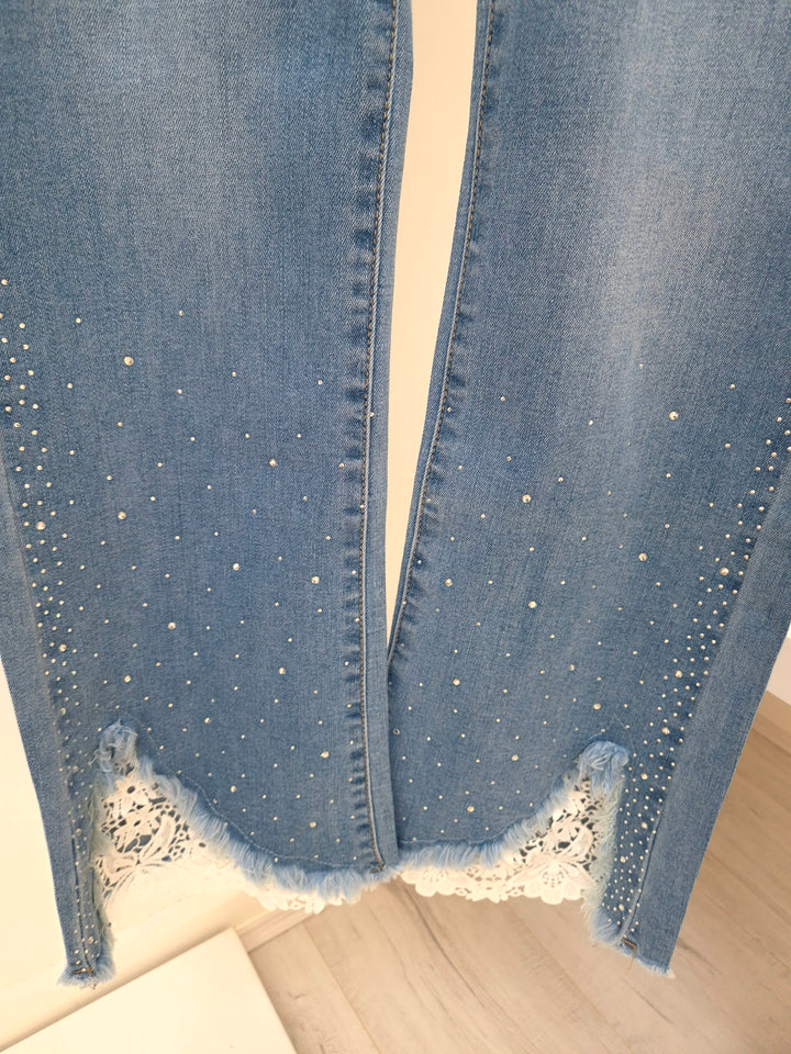 Crystal & Crochet Lace Flare Jeans - (choose your Size)