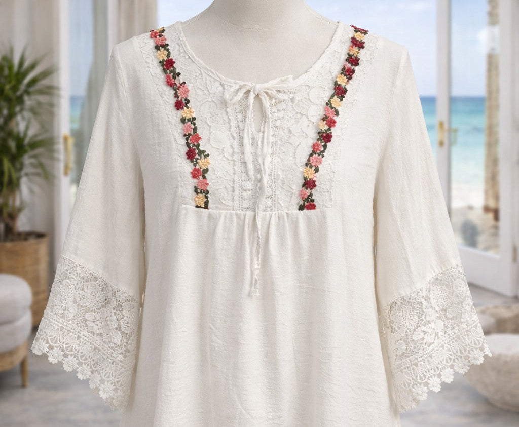 Sofia Crochet/Lace Top - White (One Size, fits up to Size 16)