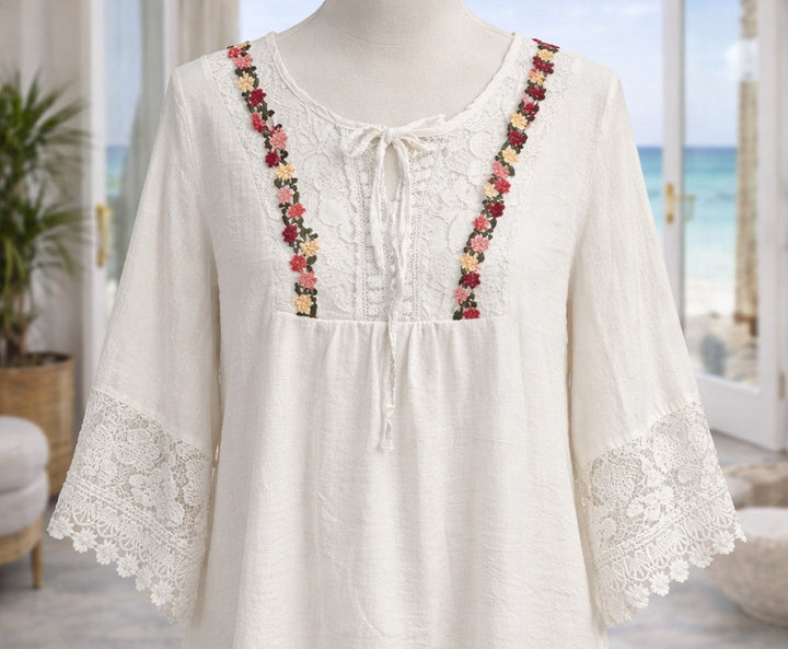 Sofia Crochet/Lace Top - White (One Size, fits up to Size 16)