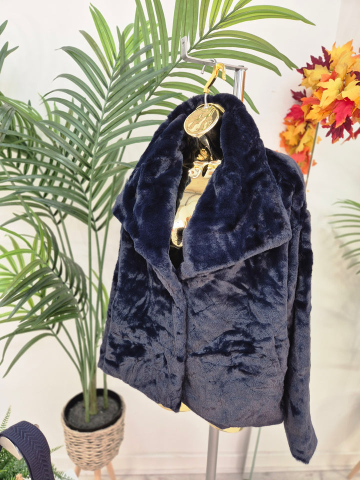 Oslo Faux Fur Medium Length Coat - Navy (One Size - fits from Size 10/12 up to Size 16/18)