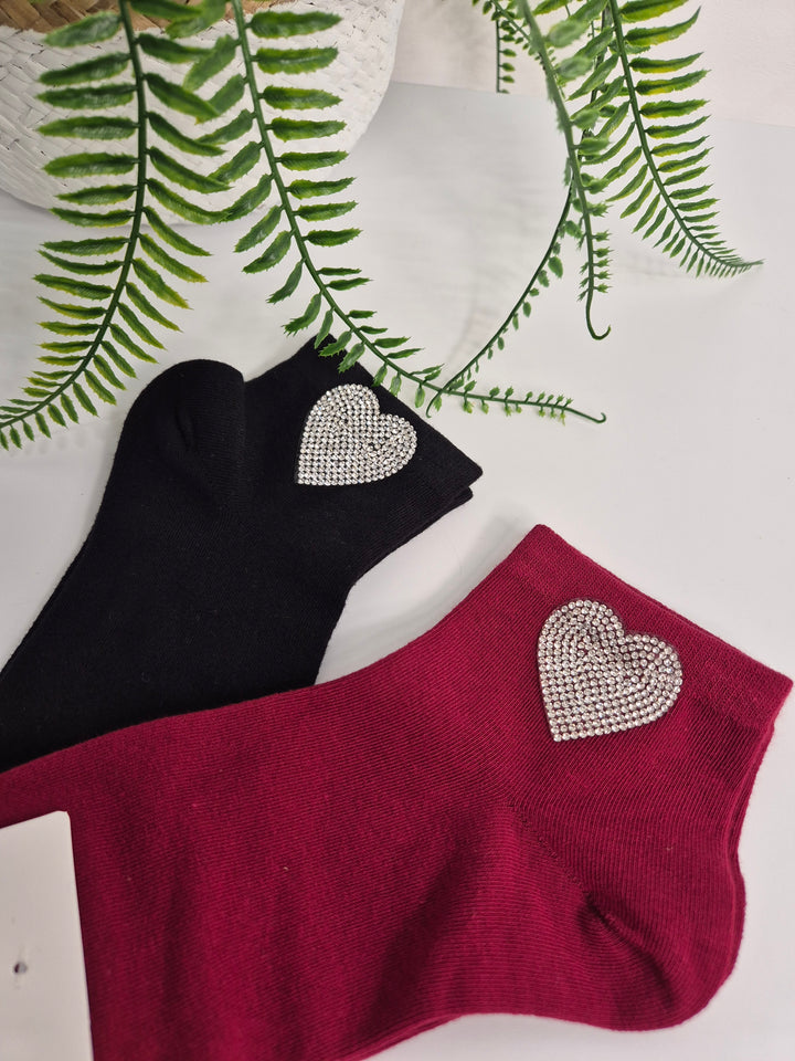 Diamante Heart Soft Socks - (choose from Black or Wine)