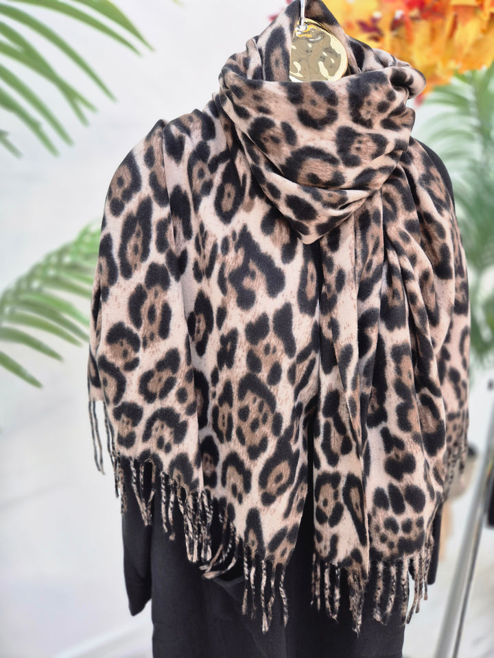 Chocolate Leopard Soft Touch Oversized Fringed Scarf