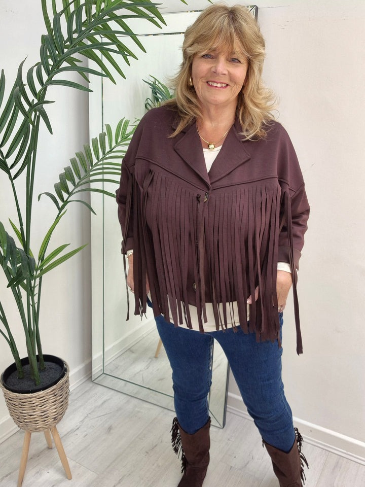 Texas Fringed Jacket  - (One Size fits from Size 12/14 to Size 18) - Chocolate