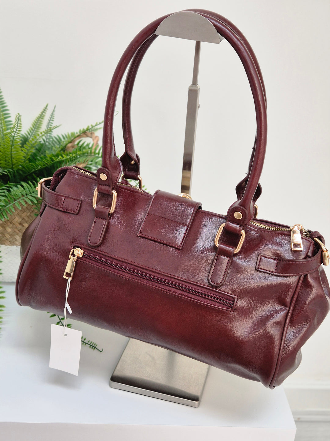 Mia Faux Leather Bag - Wine