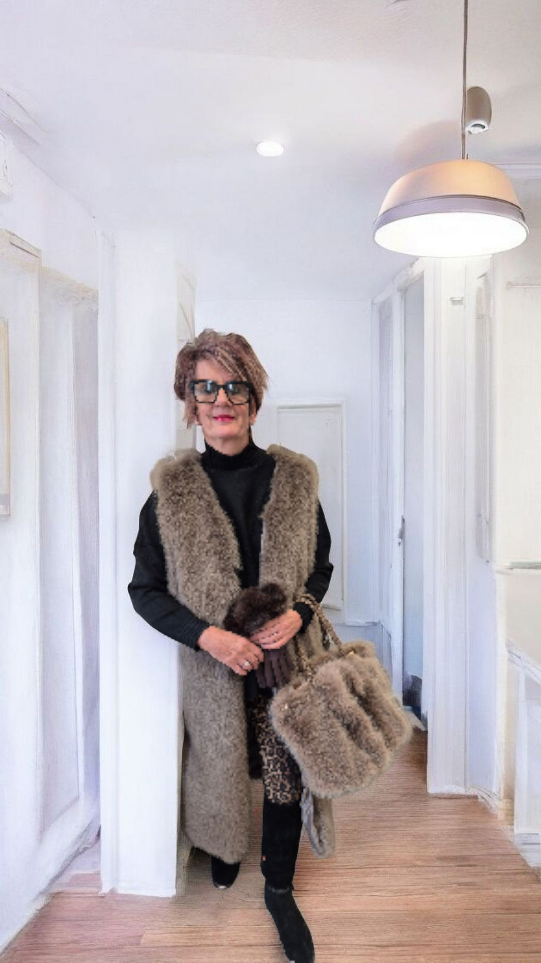 Oslo Faux Fur Longline Gilet - Mocha (One Size - fits from Size 10 up to Size 16)