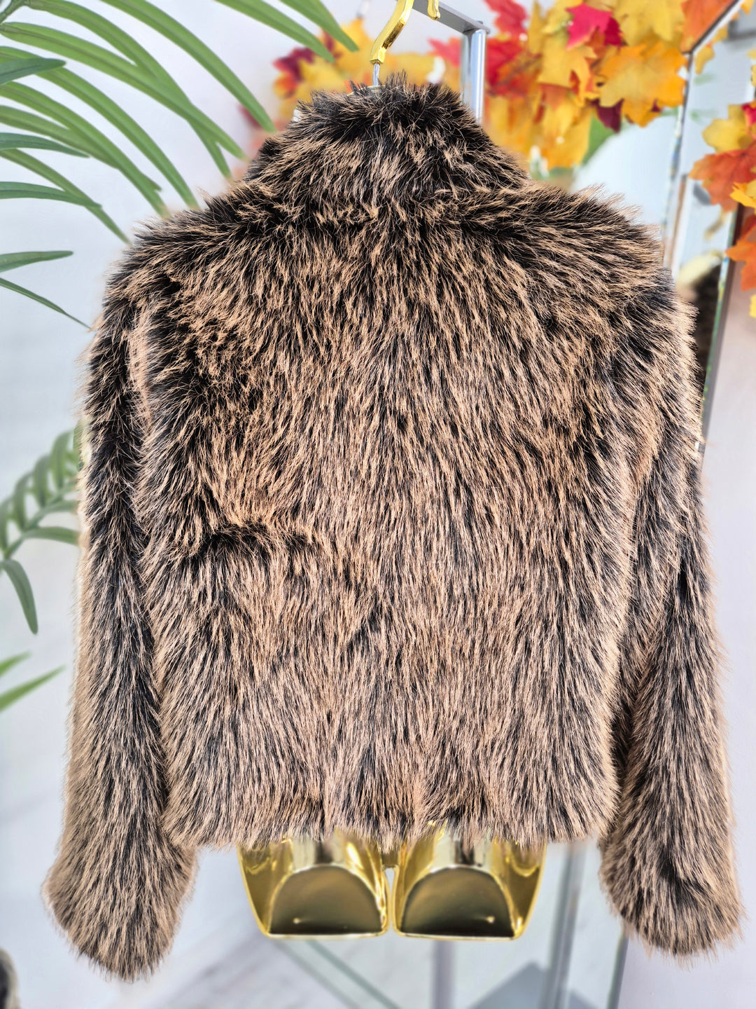 Oslo Faux Fur Jacket with Shawl Collar & Zip (One Size - fits from 10 up to Size 16) - Chocolate