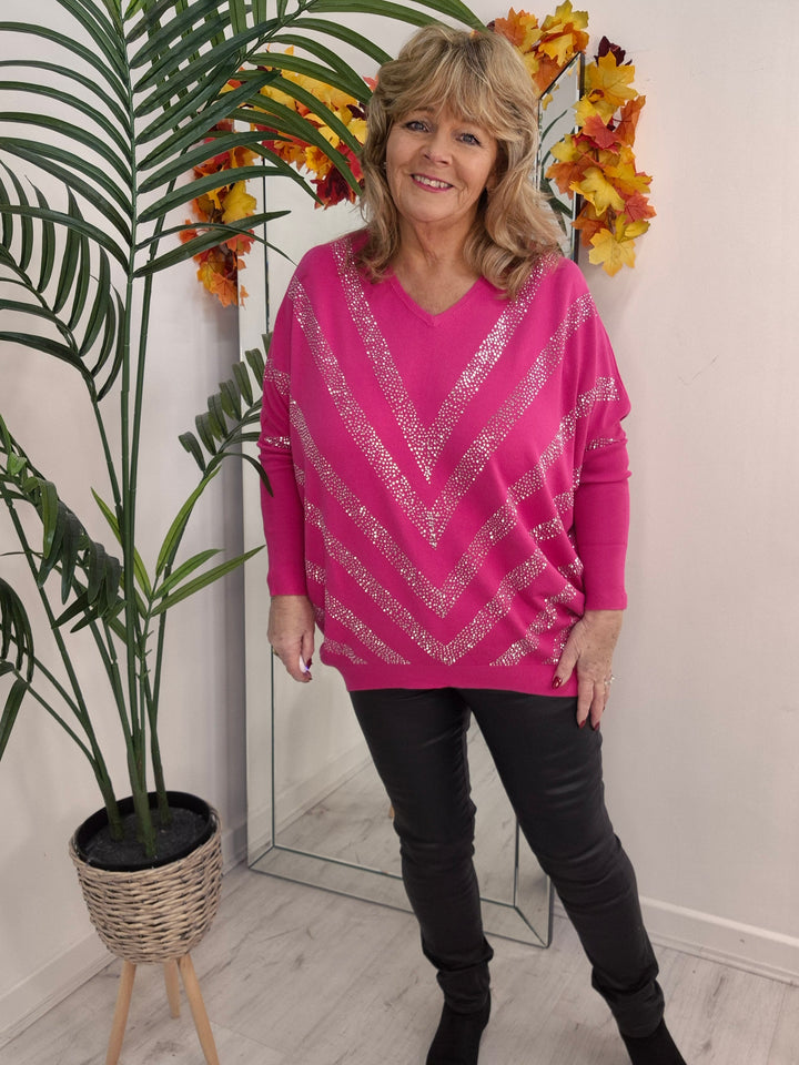 Verity Sparkly Oversized Jumper with V Neck (choose your Colour) (One Size/Curvy, fits from Size 12/14 up to Size 18)
