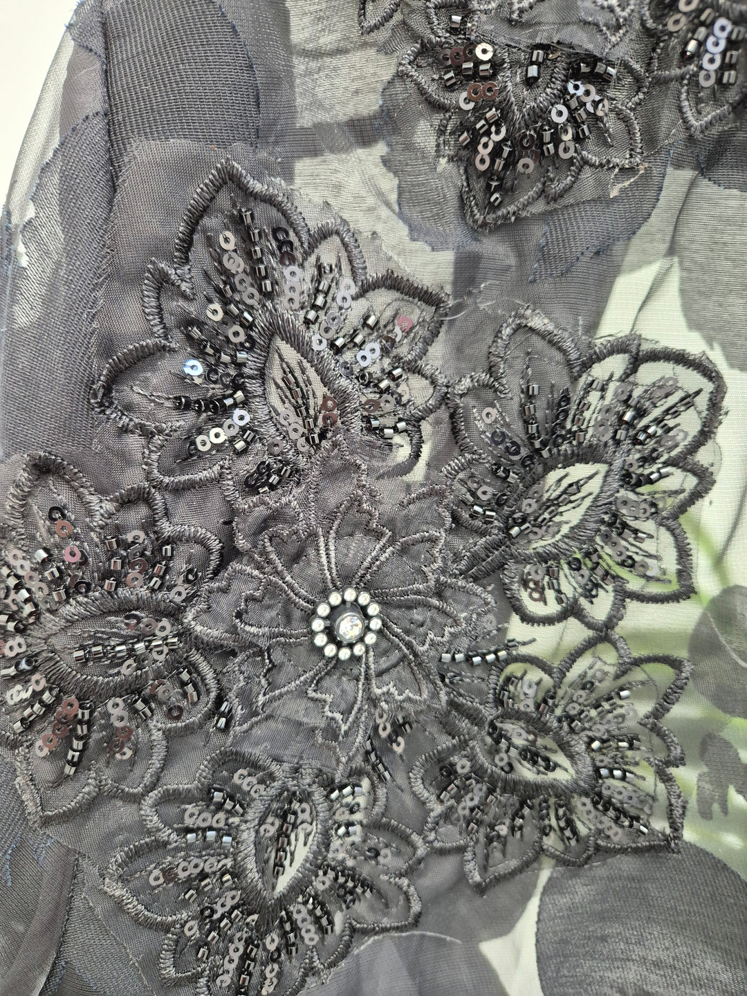 Valencia Ornate Blouse with Crystals & 3D Applique Sparkle - Black (One Size, fits from Size 12 up to Size 16/Small Busted Size 18)