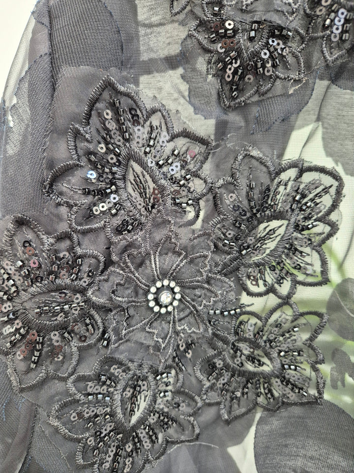 Valencia Ornate Blouse with Crystals & 3D Applique Sparkle - Black (One Size, fits from Size 12 up to Size 16/Small Busted Size 18)